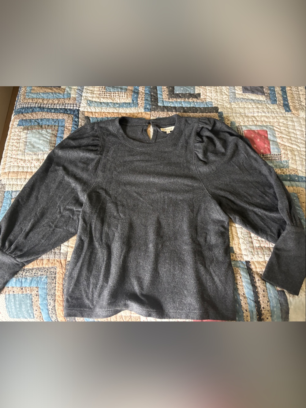Madewell Charcoal Puff-Sleeve fleece top